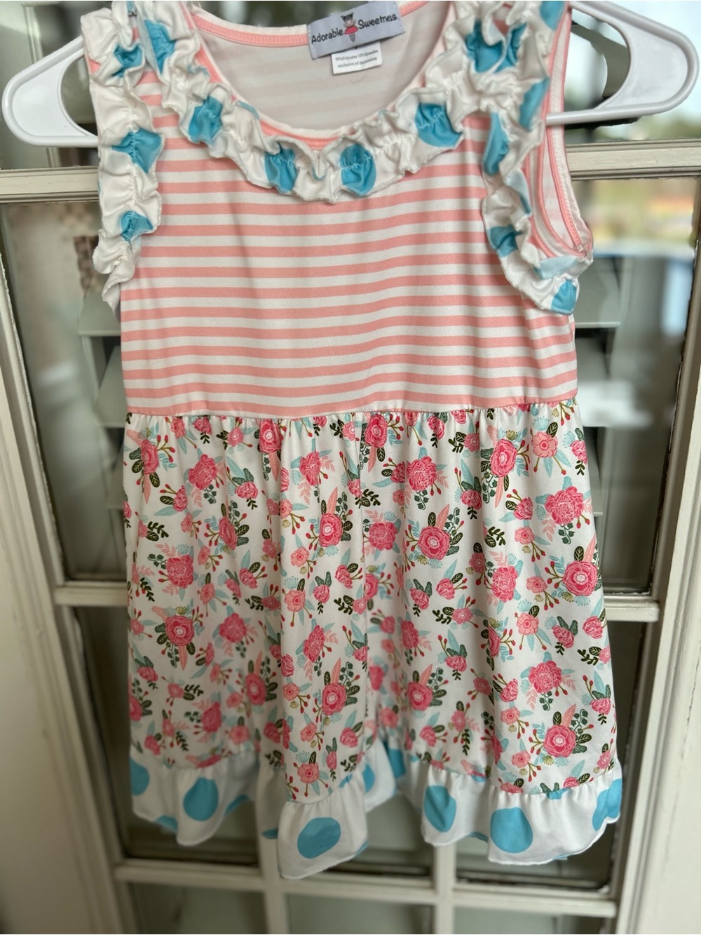 Pink Stripe & Floral Ruffle Kids Top with Matching Pants